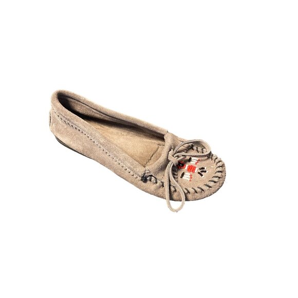 Minnetonka Women's Gray Suede Thunderbird Classic Moccasins 6 NWOT - Picture 1 of 7